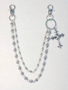 Cross Chain Pants Chain, Rhinestone Waist Chain With Lobster Clasp Pendant, Wallet Chain, Vintage Chain, Double Layer Chain, Hip Hop Punk, Jeans Chain, Pocket Chain, Key Chain, Multi-Element - Multicolor - View 8