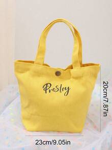 1pc Customized Name Mini Minimalist Handbag, Fashionable Cute College Style Reusable Canvas Tote Bag, Personalized Women's Shoulder Bag - Multicolor - View 7