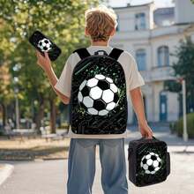 3pcs Football-Black/Golden/Blue Themed Backpack Set With Pencil Case&Storage Bag - Durable Polyester, Lightweight, Fashionable Mixed Colors - Multicolor - View 11