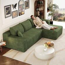 241cm Cloud-Pattern Sofa, Modern Minimalist Upholstered Couch, Comfortable L-Shaped Sofa For Living Room - Green - View 6