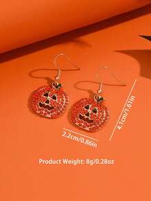 2pcs Halloween Earrings Rhinestone Pumpkin Head Alloy Earrings Jewelry Suitable For Women Daily, Holiday Party Gathering Wear - Yellow Gold - View 4