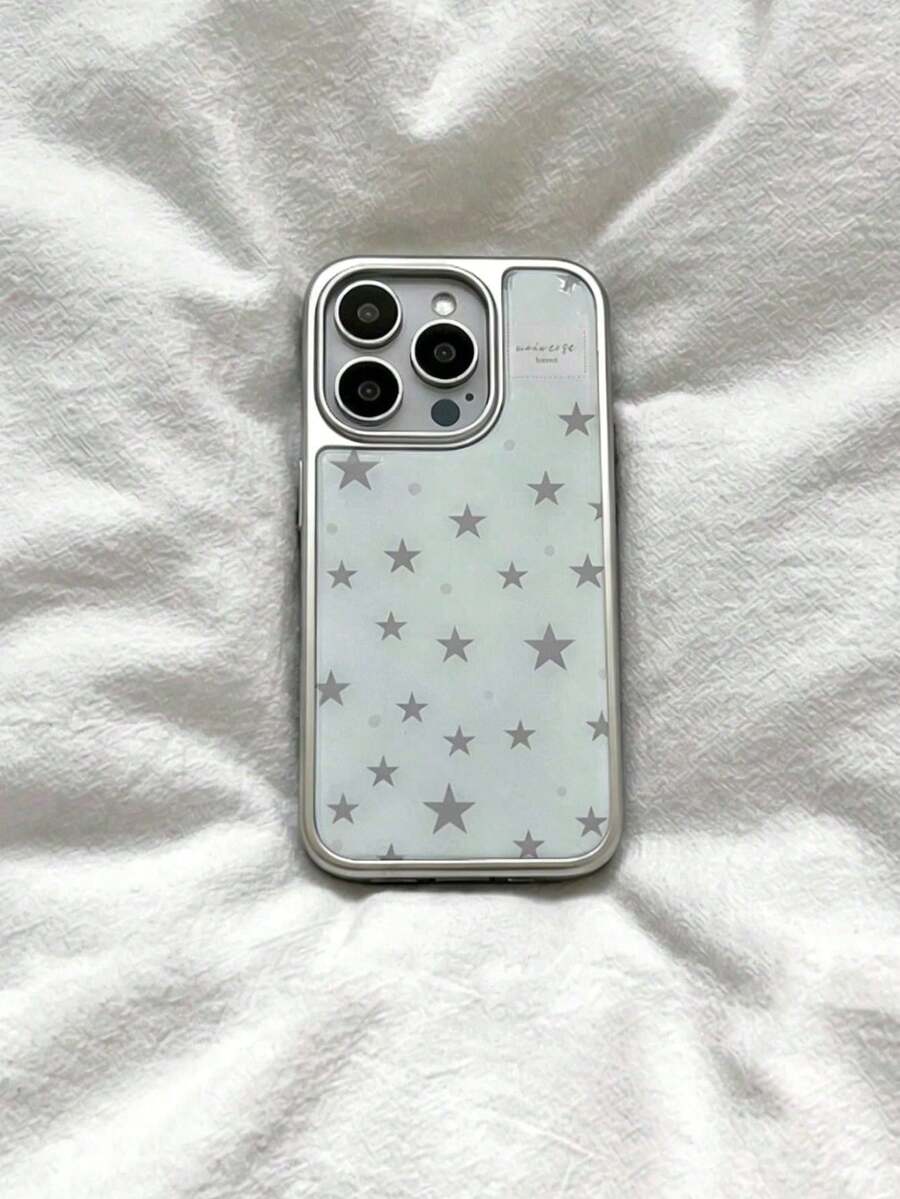 Casing Ponsel Premium Motif Bintang Biru & Abu-abu Musim Gugur/Dingin, Kompatibel dengan iPhone 17 Pro Max 16 Pro Max 15 14 13, Casing Ponsel Halus Mengkilap dan Lucu/Pelindung Ponsel Wanita - Baby Blue - View 1