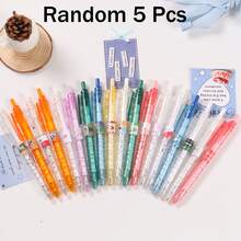 5pcs Random Cute Soda Drink Theme Retractable Ballpoint Pens, 0.5mm Black Ink, Colorful Beverage Pattern Student Stationery, Essential School Supplies For Students - Sets - View 7