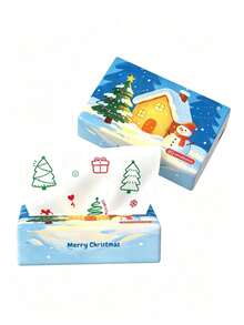 80Pcs/Pack Christmas Printed Facial Tissues, 4 Cute Xmas Patterns Disposable Paper Napkins, 4-Ply Holiday Decor Tissues, Santa Snowman Christmas Tree Print Tissue, Disposable Hand Towels For Home Dinner Party Decor Xmas Gift - Multiple Styles - View 13