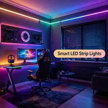 98.4英尺 2卷 RGB 變色 LED 燈條,APP 與遙控控制,音樂同步,可調光,可裁剪,USB 接口 LED 燈條,適用於臥室、遊戲室、電視和家居裝飾,萬聖節裝飾 - 黑色遙控 - 查看 10