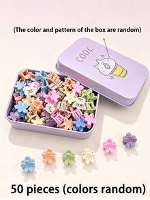 50pcs Morandi Color Mini Clips Box (Random Box Pattern, Random Clip Color) - Multicolor - View 5