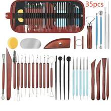 Bộ dụng cụ điêu khắc đất sét 35/19/8/5 món kèm túi cuộn lưu trữ, cán thép không gỉ gỗ đỏ, dùng cho điêu khắc, tạo hình, thủ công DIY, dành cho người đam mê và người mới bắt đầu - Nhiều màu - Xem 10