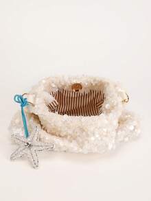 Fashionable Women's High-End Sequin Coconut Tree Pendant Handbag, Summer Beach Vacation Style Decorative Bag, Elegant Party Evening Bag - Blue and White - View 7
