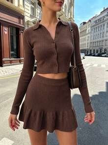 Sweater Pullover Lengan Panjang Motif Polkadot Model Bahu Terbuka untuk Wanita, Cocok untuk Dipakai di Musim Gugur - Coklat - View 3