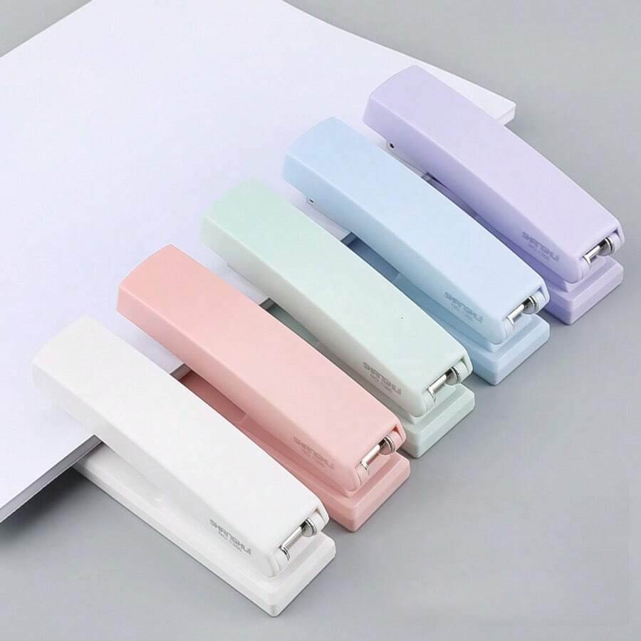 1pc Mo Landi Hand-Held Stapler, Korean Simple Wind Arc Body Anti-Slip Hand-Held Contour Manual Binding Tool Paper Binding Stapler Hand DIY, Bill Sorting, Portable Office Stationery Scrapbook Supplies School Supplies. - C - View 1