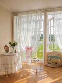 2pcs Organza Bow Curtain Tiebacks, Elegant Wavy Ribbon Curtain Holdbacks, Bedroom Wedding Aesthetic Room Decor Window Accessories - 2pcs - View 5