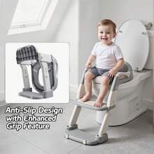 Luminpool Children's Toilet Seat With Steps, 2-In-1 Toilet Step Stool For Toddlers, Soft, Non-Slip Seat Cover With Splash Guard And Built-In Footstool - Grey - View 7