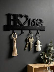 1pc Heart & HOME Letter Wall-Mounted Key Holder Rack, No-Drill Entryway Storage Rack With Hooks, Living Room & Hallway Decorative Shelf, Sturdy Metal Material, Black Aesthetic Style, Suitable For Home, Office, Mudroom, Can Hang Car Keys, Handbags, Keychains, Room Decor, Office Desk Accessories, Kitchen Decor - Multicolor - View 6