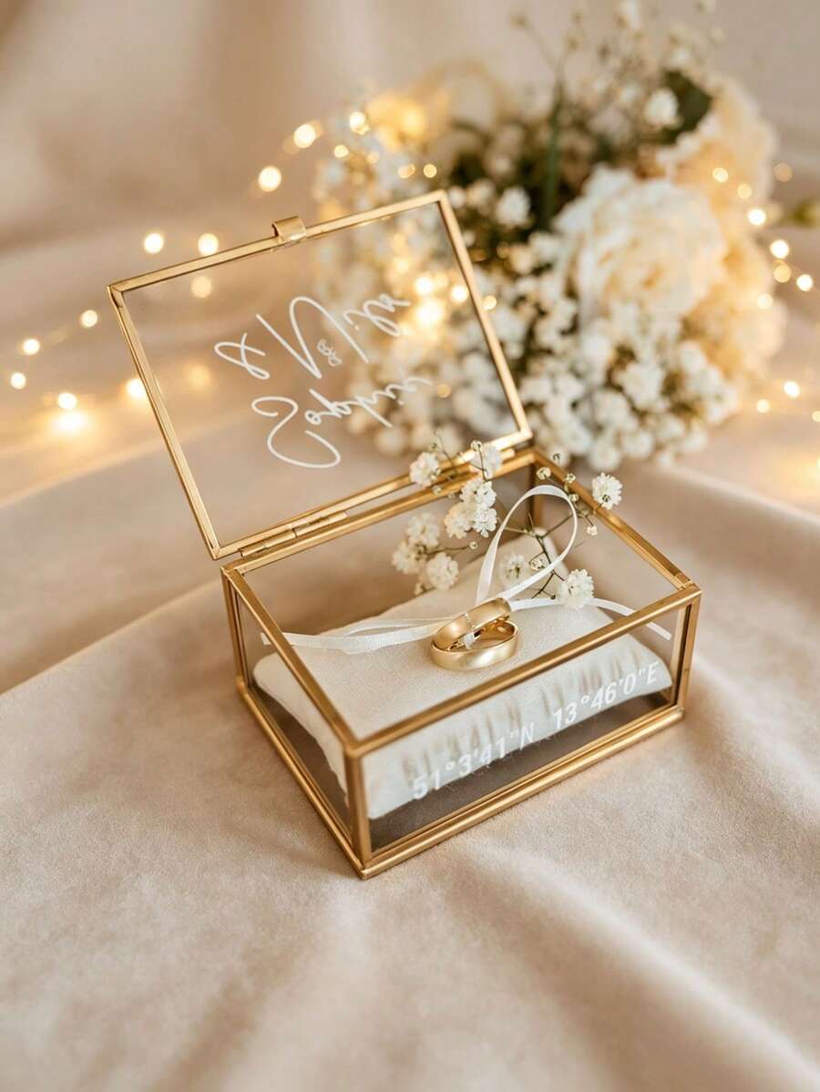 Customized Ring Box, Personalized Glass Ring Box, Wedding And Engagement Ring Box, Geometric Ring Box, Ring Box Gift, Multi-Functional, Reusable, Beautifully Decorated, Fashionable, Suitable For Anniversary