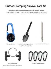 1 Set Outdoor Camping Survival Tool Kit, Folding Entrenching Shovel With Compass, Wire Saw, Blow Tube, D-Shaped Buckle - Multicolor - View 12