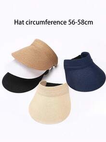 可调节镂空草帽，新款夏季时尚男女通用防紫外线可折叠宽檐遮阳帽，休闲百搭波西米亚复古街头优雅风格，涤纶面料，春夏款 - 彩色 - 查看 3