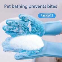 1 Pair Soft Silicone Pet Grooming Bath Brush Gloves, Gentle Bathing Massage Cleaning Tool For Dogs And Cats - View 2