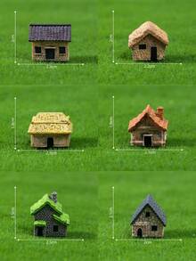 6pcs Random Mini Resin House Set, Handmade Resin Material, Vintage Style Thatched Cottage, Moss Stone House, Suitable For Micro Landscape, Bonsai, Outdoor Garden Landscape, Fairy Garden - Mini House - View 9