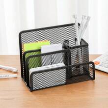 1pc 3-Tier Metal Mesh Desktop Organizer, Vertical Compartment Desktop File And Letter Organizer, Black Storage Rack For Mail, Paper, Envelopes, Bills And Magazines, Compact Home Storage Rack - View 4