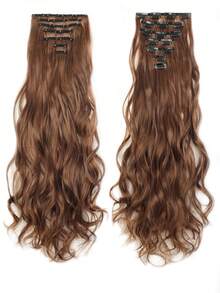 Long Synthetic Water Wave Corn Silk Style Multi-Piece Clip-In Hair Extensions 7 Pieces 18-30 Inch For Women To Add Volume Made Of Heat-Resistant Material - Mocha Brown - View 5
