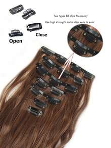 Long Synthetic Water Wave Corn Silk Style Multi-Piece Clip-In Hair Extensions 7 Pieces 18-30 Inch For Women To Add Volume Made Of Heat-Resistant Material - Mocha Brown - View 2
