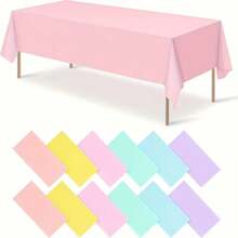 6pcs Plastic Macaron Color Tablecloths, Multi-Color Disposable Rectangular Tablecloths, Solid Color Tablecloths, High-End Fresh Colors, High Quality Suitable For Weddings, Birthday Parties, School Events, Family Gatherings, Spring Easter And Summer Party Decorations - Multicolor - View 2