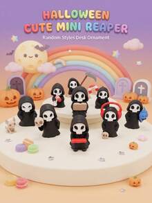 Cute Q-Version Grim Reaper Mini Figurine, Fun Q-Version Grim Reaper Desktop Ornament, Suitable For Teenagers, Halloween Horror Style Home Bookshelf Desktop Decor, Creative Halloween Holiday Birthday Gift, Suitable For Boys And Girls, Random Style Sent - Multicolor - View 2