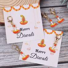 4/8pcs Diwali Candle & Lamp Keychain Set, Includes Alloy Candle/Lamp Keychain Pendant + Gift Card, Suitable For Diwali Festival Events, Theme Parties, Gift Souvenirs And Small Gifts - Multicolor - View 8