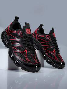 Men's Fashion Sneakers, Comfortable Round Toe Design, Suitable For Daily Wear And Street Style, Durable For All Seasons - Black and Red - View 5