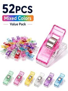 52 piezas de clips de costura de plástico de colores mixtos, clips de fijación de tela, clips de patchwork, herramientas de costura para fijación de tela - 52 piezas colores surtidos - Ver 1