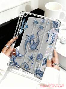 珠飾海洋生物與海龜圖案平板保護殼，相容 iPad Air 8(M4) 2026 (11/13 吋)、Air 11 吋 M3 2025/M2 2024、Air 第 5 代 2022、(A16) 11 吋第 11 代 2025，適用於 Galaxy Tab、Kindle Paperwhite 第 12 代 2024，透明背蓋，時尚圖案保護殼，自動睡眠/喚醒功能，氣墊保護，適合禮品與辦公使用 - 彩色 - 查看 5