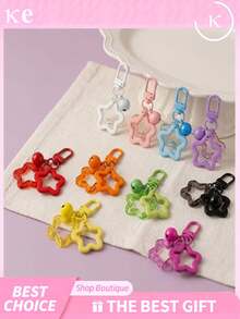 20/10/5/1pc Star Bell Keychain Hollow Star Pendant Key Chain With Bell Resin Five-Pointed Star Key Ring Pendant Clip Alloy Rotating Buckle, Suitable For Bags Backpacks Keys Decoration - A - View 2