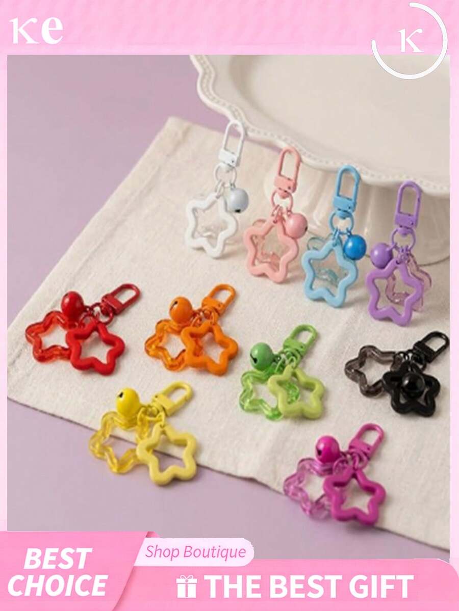 20/10/5/1pc Star Bell Keychain Hollow Star Pendant Key Chain With Bell Resin Five-Pointed Star Key Ring Pendant Clip Alloy Rotating Buckle, Suitable For Bags Backpacks Keys Decoration
