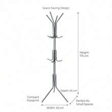 Aafan Freestanding Metal Coat Tree Rack, Multi Hook Clothes Stand Hanger For Hats Scarves Jackets, Sturdy Powder Coated Steel Tree Coat Rack For Entryway Bedroom Office, Space Saving Standing Garment Organizer, Grey - View 2