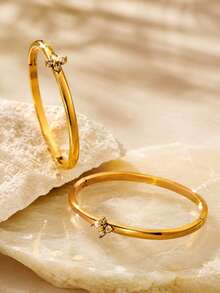 VceTd 1 Set Elegant Style Stainless Steel Women's Jewelry Set With Clover/Cross Elements, Suitable For Daily Wear - Yellow Gold - View 6