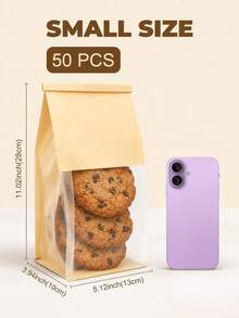 50pcs Cookie Bags With Window And Tin Clasp Closure, Suitable For Muffins, Snacks, Brownies, Candies, Oatmeal, Kitchen Preservation Products, Home Storage, Home Decor - Brown - View 10