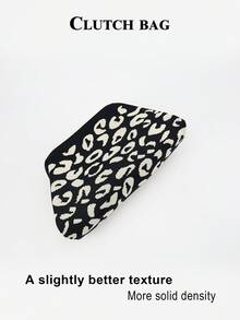 Tas Kosmetik Bingkai Logam Motif Leopard Hitam Putih, Tas Penyimpanan Portabel Kapasitas Besar dari Kain Rajut, Kantong Kosmetik Genggam untuk Perjalanan - MultiWarna - View 3