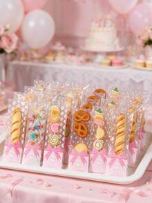 100 piezas Bolsas transparentes para dulces con lazo rosa y lunares, Bolsas para dulces de fiesta de cumpleaños con lazo rosa, Suministros para fiesta con lazo rosa, Bolsas para recuerdos de fiesta con lazo rosa, Bolsas con lazo rosa, Bolsas para algodón de azúcar decoradas con lazo rosa, Bolsas para postres de baby shower, Bolsas para empaquetar espino dulce del mercado, Bolsas transparentes para empaquetar alimentos de fiesta de primer cumpleaños, Bolsas para hornear galletas decoradas con lazo rosa, Suministros para fiesta rosa, Rellenos para bolsas de fiesta, Regalos con lazo rosa, Recuerdos de fiesta - Lazo de lunares - Ver 4