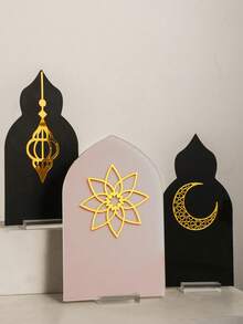 1pc Islamic Arch Golden Applique Tabletop Decor, Saudi National Day Decoration, Crescent Moon Floral Lantern Pattern Ornament, Vintage Moroccan Style Desktop Ornament, Indoor Home Fireplace Decor, Religious Festival Sign, Family Gathering Party Tabletop Decoration - Style 2 - View 9