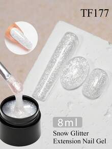 MEET ACROSS 1件 8ml 雪花亮片延長凝膠指甲油，銀色快速延長凝膠，自動流平 UV 建構凝膠甲油，半永久浸泡脫色 UV LED 建構凝膠，適合夏季美甲，居家與沙龍美甲 DIY 指甲用品 - 銀色 - 查看 3