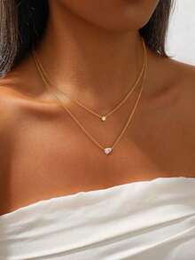 Layered Gold Necklaces For Women,Dainty 14K Gold Plated CZ Pendant Necklace Stack Cute Teardrop Non Tarnish Layering Choker Necklace Set - Gold - View 3