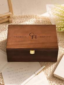 Customized Name And Date Wooden Storage Box, Personalized Commemorative Jewelry Box, Ideal Gift For Wedding, Birthday And Anniversary, Elegant Home Decor - Multicolor - View 7