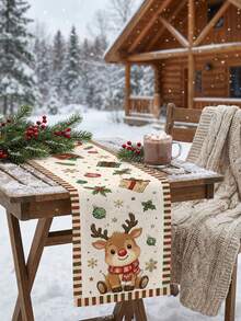 Christmas Cartoon Long Table Runner, Playful Cartoon Style, Santa Claus & Reindeer, Cream Background With Gift Box, Colorful Ball & Snowflake Print, Long Tablecloth Decoration For Living Room Coffee Table, Holiday Gathering And Winter Party Decor - Multicolor - View 6