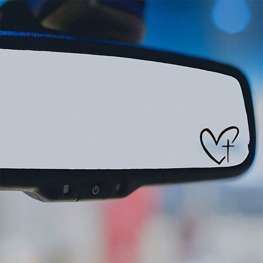 Pegatina de coche con cruz y corazón, impermeable, calcomanía para espejo retrovisor, decoración de auto de fe cristiana y religiosa en vinilo - A - Ver 1