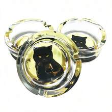 Drinking Cat Pattern Glass Ashtray, 3.34 Inch Round Ashtray, Decorative Ornament Ashtray, Gift For Boyfriend/Girlfriend - Drinking Cat - View 5