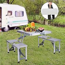 4-Person Portable Folding Camping Table, Camping Table And Chairs Set 137X85X65 Cm, Aluminum Alloy Frame, Suitcase Design With Handle, Sunshade Opening, Suitable For Picnic And Garden Use - 2 Sets - View 4