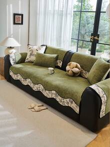 1pc Minimalist Multicolor Herringbone Sofa Cushion, All-Season Non-Slip Sofa Cover, Pet-Friendly Anti-Scratch Protector, Machine Washable Home Decor Suitable For Living Room L-Shaped Sectional Sofa, Single Sofa, Loveseat, 3-Seater Sofa And More - Green - View 3