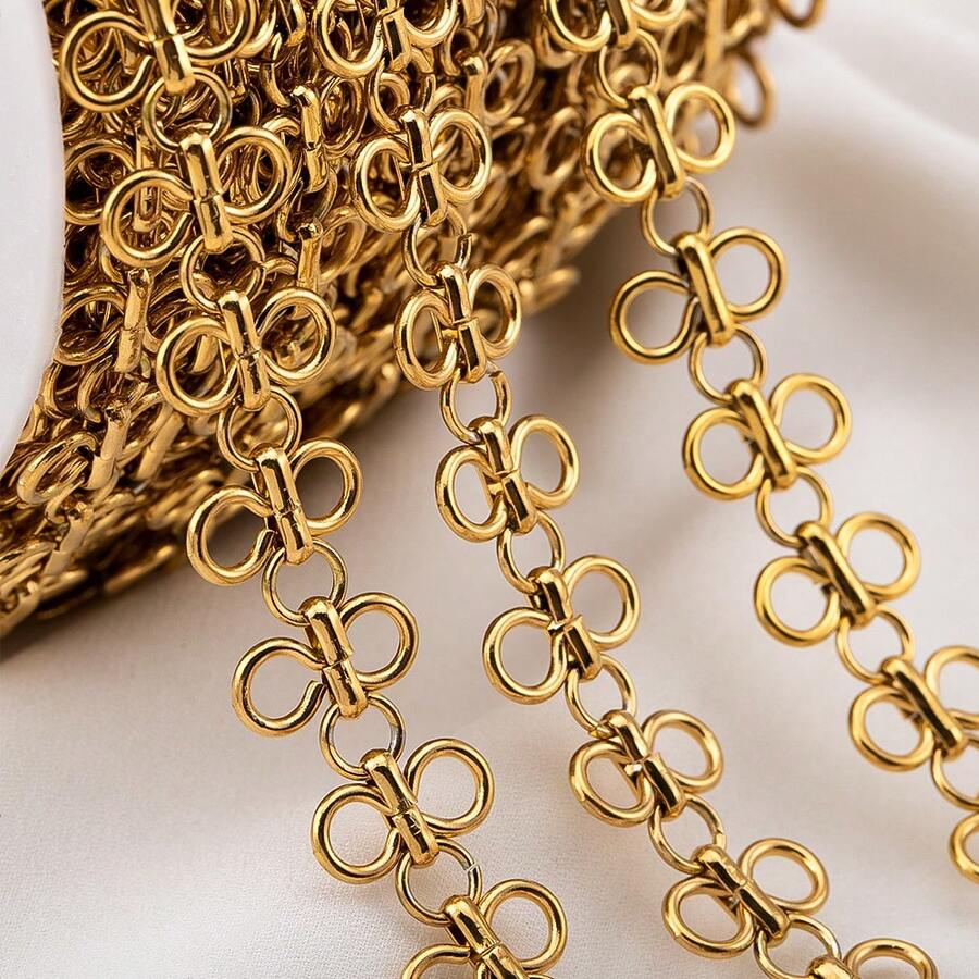 Rantai Simpul Emas Stainless Steel 1m untuk Kalung Gelang DIY, Aksesoris Perhiasan Buatan Tangan