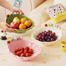 1pc Plastic Shell Fruit Plate, Living Room Tabletop Dining Table Decoration Snack Tray Home Storage Creative Fruit Bowl, With Fork, Suitable For Living Room, Bedroom, Study, Dining Room, Christmas, Halloween And Various Holiday Decorations, Fork Color Random - View 1