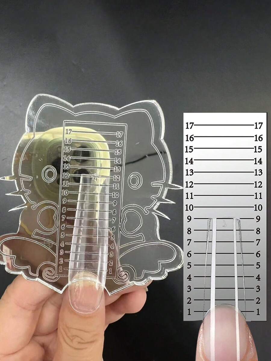 1pc Sliver Acrylic Mirror Nail Tips Ruler For Triming The Same Length Nail Tips Cute Cat Nail Length Measure Tool For Salon Home Nail Art - Silver - View 1